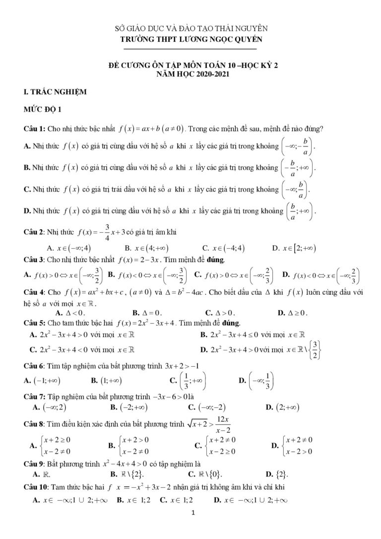 de-cuong-on-tap-hoc-ky-2-mon-toan-lop-10-nam-hoc-2020-2021 - Trang 1