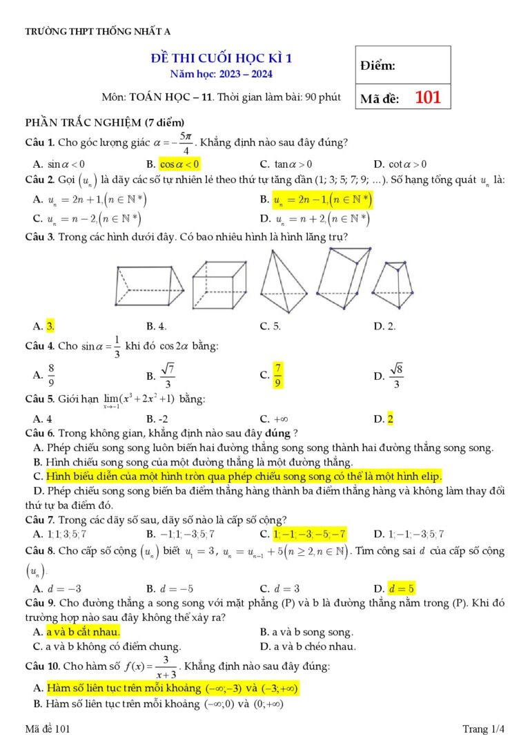 de-kiem-tra-cuoi-hoc-ky-1-toan-11-nam-hoc-2023-2024-truong-thpt-thong-nhat-a - Trang 1