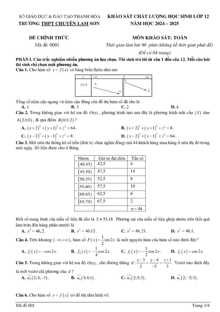 de-khao-sat-chat-luong-toan-lop-12-nam-hoc-2024-2025-truong-thpt-chuyen-lam-son - Trang 1