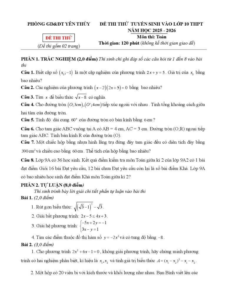 de-thi-thu-toan-tuyen-sinh-vao-lop-10-nam-hoc-2025-2026-phong-giao-duc-huyen-yen-thuy - Trang 1