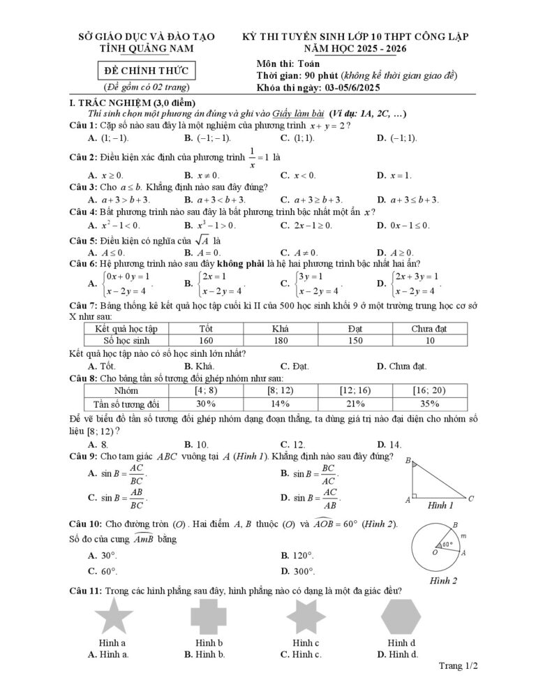 de-thi-tuyen-sinh-vao-lop-10-thpt-cong-lap-mon-toan-tinh-quang-nam-nam-hoc-2025-2026 - Trang 1