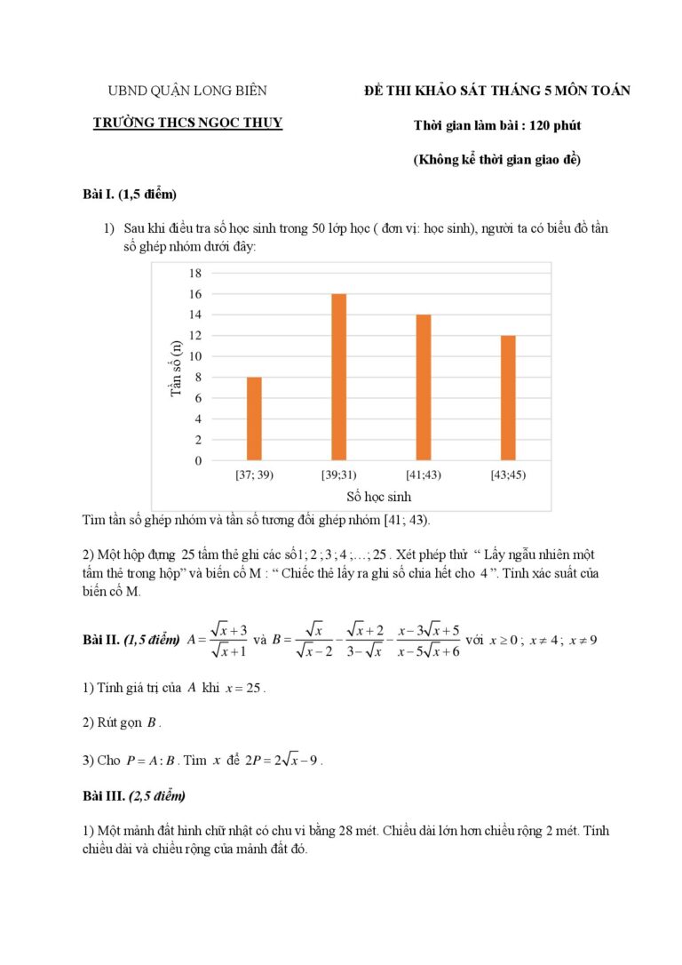 de-thi-khao-sat-mon-toan-lop-9-thang-5-tai-truong-thcs-ngoc-thuy - Trang 1