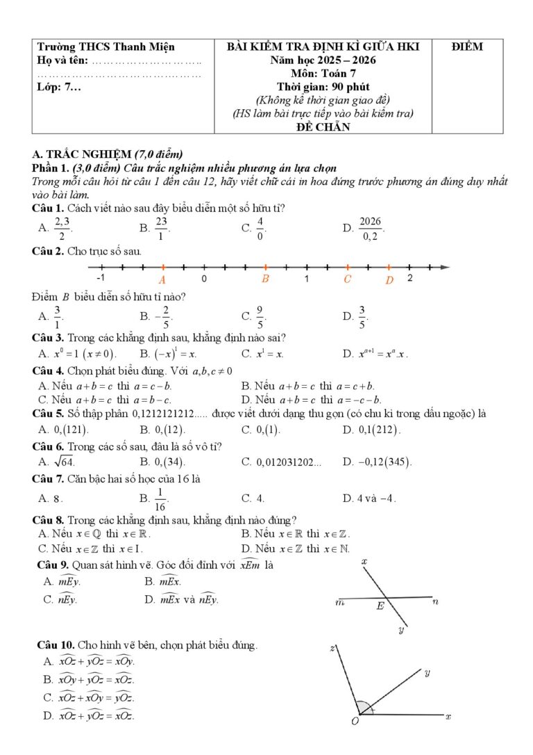 de-kiem-tra-giua-hoc-ky-1-toan-lop-7-nam-hoc-2025-2026-truong-thcs-thanh-mien - Trang 1