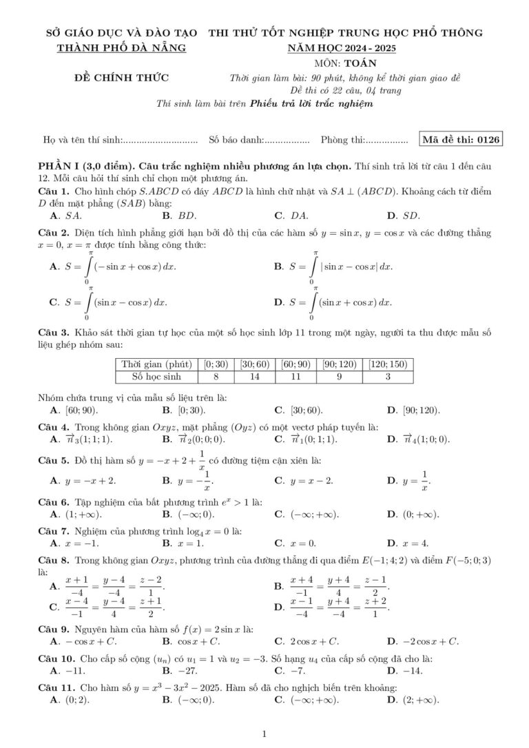 de-thi-thu-tot-nghiep-thpt-mon-toan-thanh-pho-da-nang-nam-hoc-2024-2025 - Trang 1