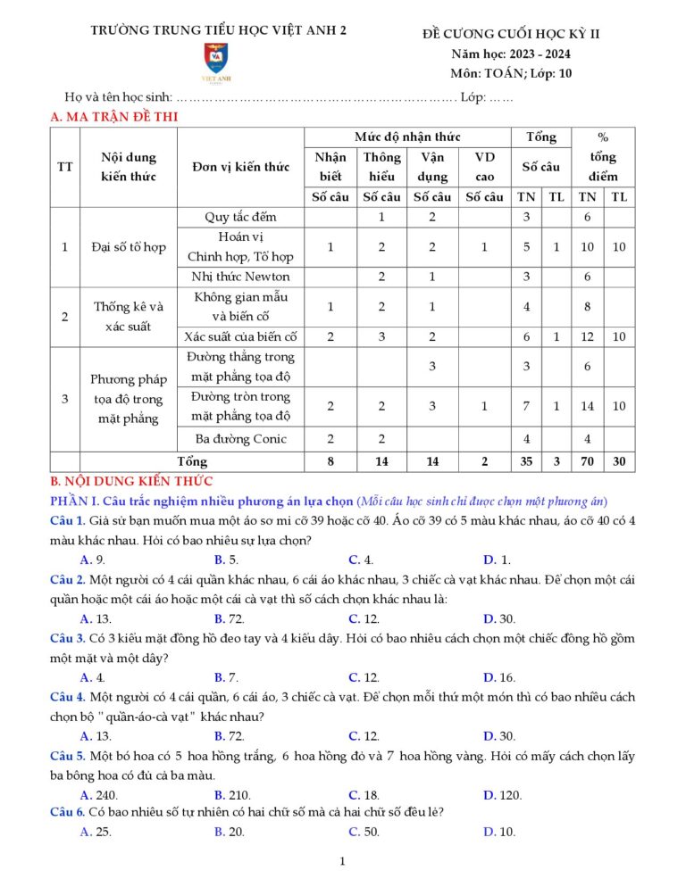de-cuong-on-tap-cuoi-hoc-ky-2-toan-lop-10-nam-hoc-2023-2024-truong-viet-anh-2-binh-duong - Trang 1