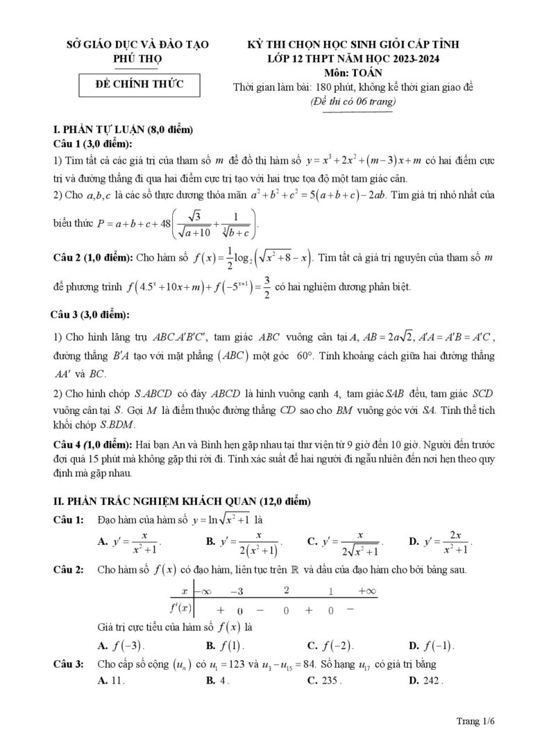 de-thi-chon-hoc-sinh-gioi-toan-12-cap-tinh-nam-hoc-2023-2024-tinh-phu-tho - Trang 1