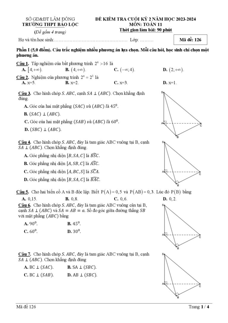 de-kiem-tra-cuoi-ky-2-toan-lop-11-nam-hoc-2023-2024-truong-thpt-bao-loc-ma-de-126 - Trang 1