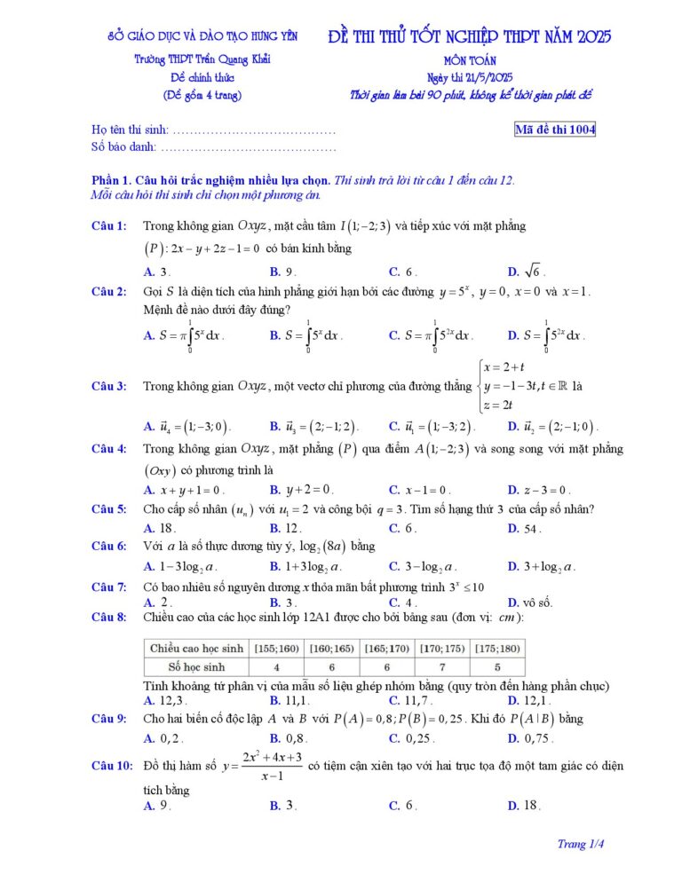de-thi-thu-tot-nghiep-thpt-mon-toan-nam-2025-truong-thpt-tran-quang-khai - Trang 1