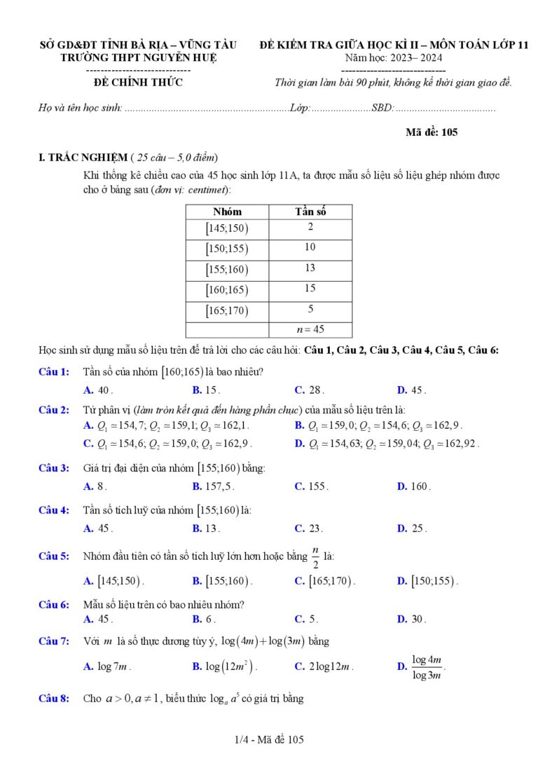 de-kiem-tra-giua-hoc-ki-2-mon-toan-lop-11-nam-hoc-2023-2024-truong-thpt-nguyen-hue - Trang 1