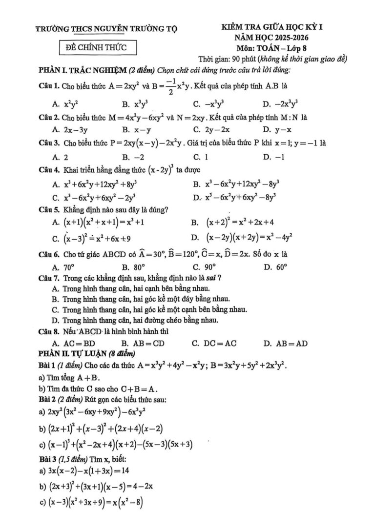 de-kiem-tra-giua-hoc-ky-1-toan-lop-8-nam-hoc-2025-2026-truong-thcs-nguyen-truong-to - Trang 1