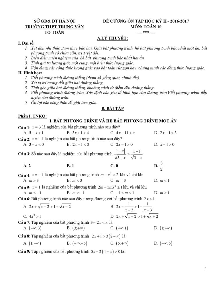 de-cuong-on-tap-hoc-ky-ii-toan-10-truong-thpt-trung-van-nam-2016-2017 - Trang 1