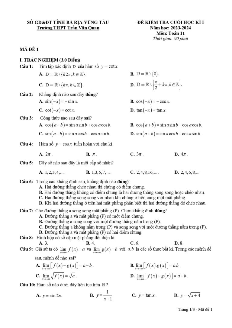 de-kiem-tra-cuoi-hoc-ky-1-mon-toan-11-nam-hoc-2023-2024-truong-thpt-tran-van-quan - Trang 1