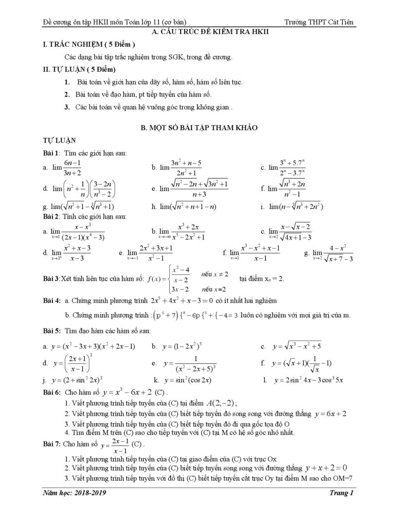 de-cuong-on-tap-hoc-ky-2-toan-11-co-ban-truong-thpt-cat-tien-nam-hoc-2018-2019 - Trang 1