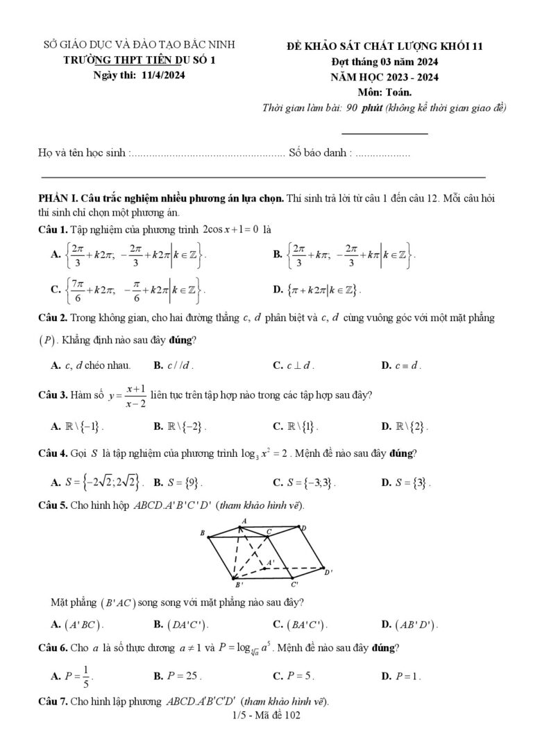 de-khao-sat-chat-luong-toan-lop-11-dot-thang-03-nam-2024-truong-thpt-tien-du-so-1 - Trang 1