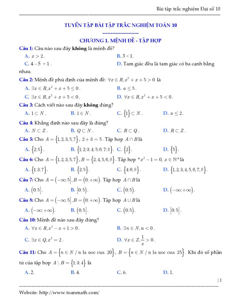 tuyen-tap-bai-tap-trac-nghiem-dai-so-10 - Trang 1