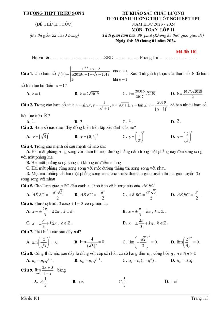 de-khao-sat-chat-luong-mon-toan-lop-11-nam-hoc-2023-2024-truong-thpt-trieu-son-2 - Trang 1