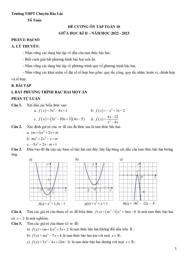 de-cuong-on-tap-giua-hoc-ky-2-toan-10-truong-thpt-chuyen-bao-loc-nam-hoc-2022-2023 - Trang 1