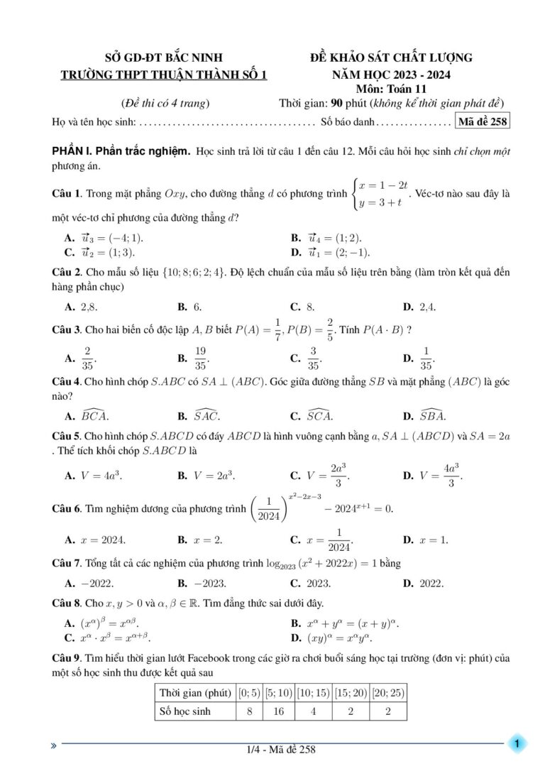 de-khao-sat-chat-luong-cuoi-nam-toan-11-truong-thpt-thuan-thanh-so-1-nam-2023-2024 - Trang 1