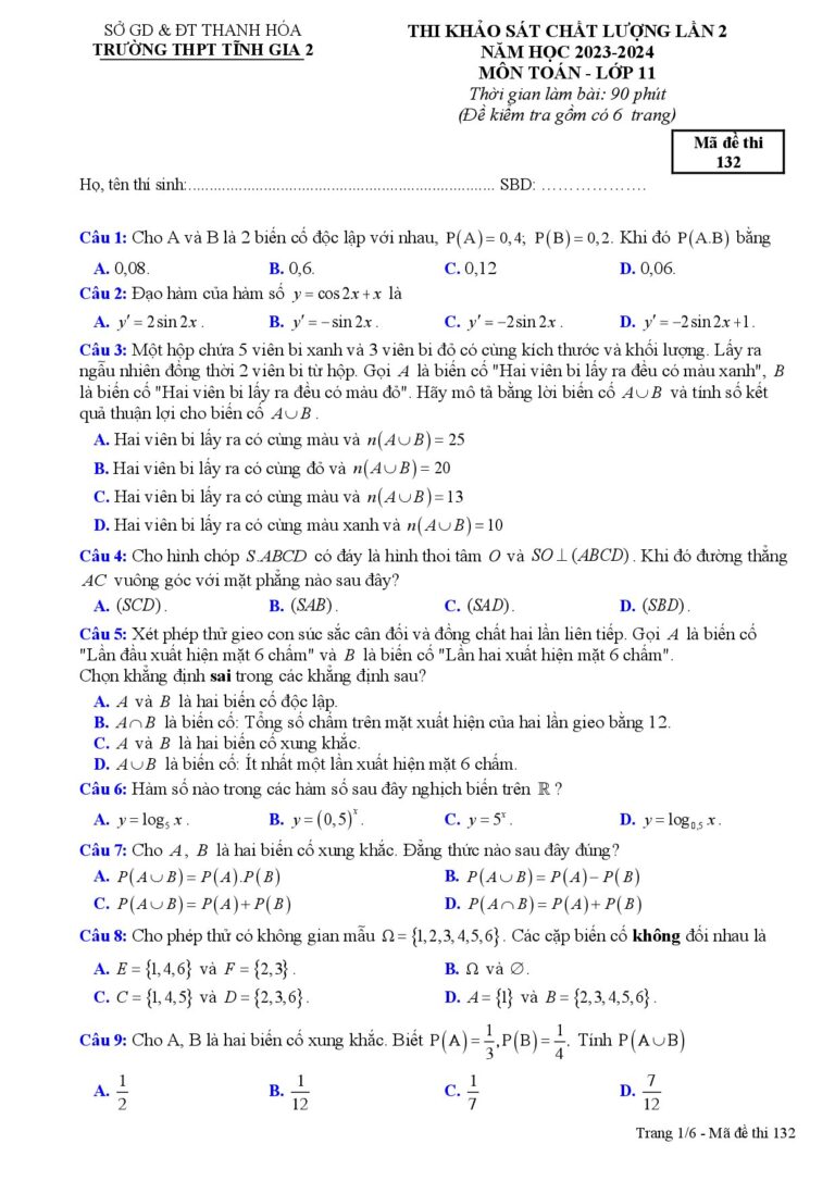 de-thi-khao-sat-chat-luong-toan-11-lan-2-nam-2023-2024-truong-thpt-tinh-gia-2 - Trang 1