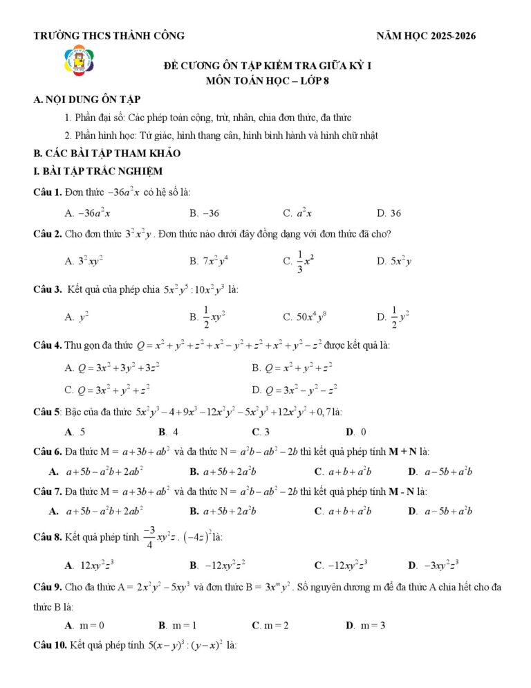 de-cuong-on-tap-kiem-tra-giua-ky-1-toan-lop-8-nam-hoc-2025-2026-truong-thcs-thanh-cong - Trang 1