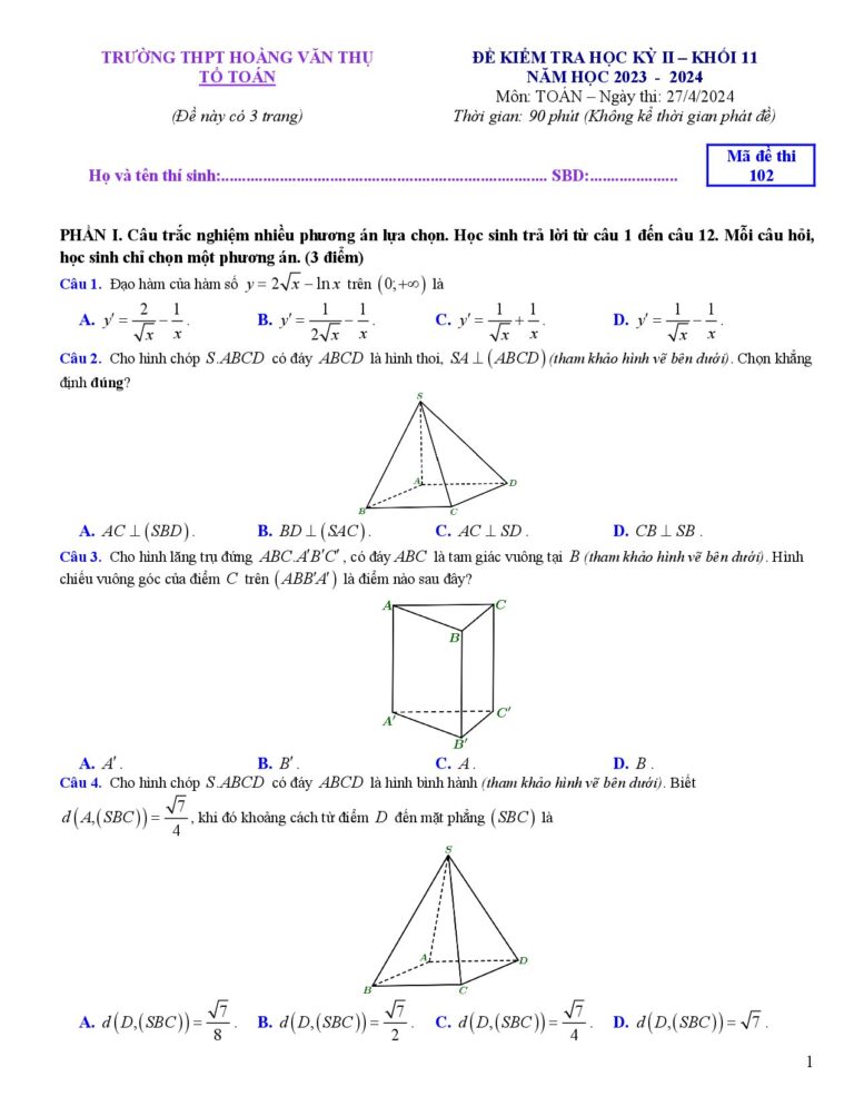 de-kiem-tra-hoc-ky-2-mon-toan-11-nam-hoc-2023-2024-truong-thpt-hoang-van-thu - Trang 1