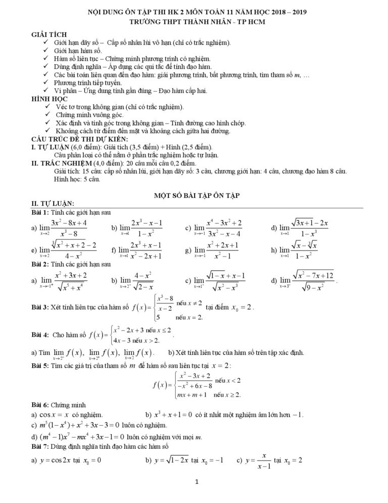 noi-dung-on-tap-thi-hoc-ky-2-mon-toan-lop-11-nam-hoc-2018-2019-truong-thpt-thanh-nhan-tp-ho-chi-minh - Trang 1