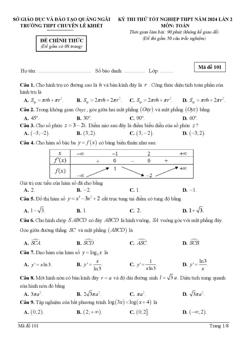 de-thi-thu-tot-nghiep-thpt-2024-lan-2-mon-toan-truong-thpt-chuyen-le-khiet-quang-ngai - Trang 1