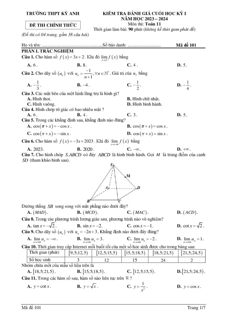de-kiem-tra-cuoi-hoc-ky-1-mon-toan-11-nam-hoc-2023-2024-truong-thpt-ky-anh - Trang 1