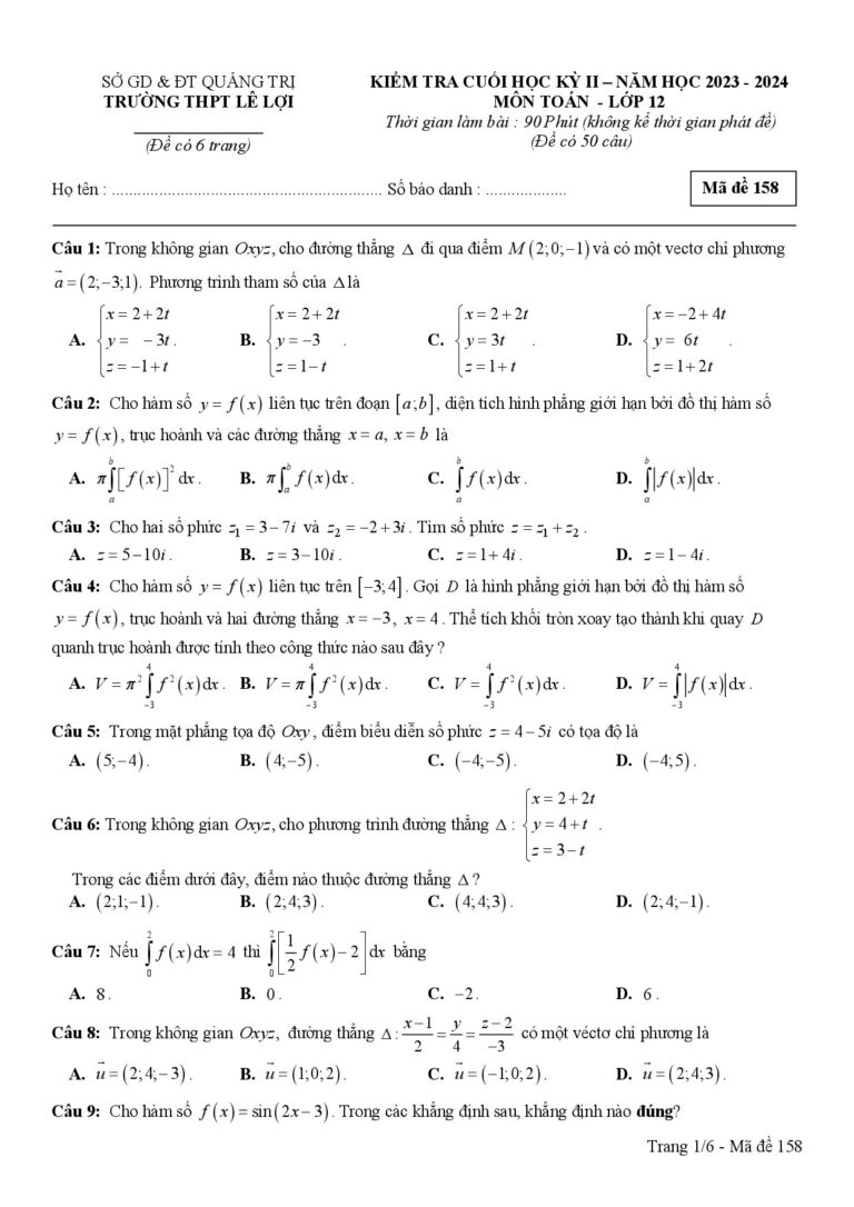 de-kiem-tra-cuoi-hoc-ky-2-toan-12-nam-hoc-2023-2024-truong-thpt-le-loi - Trang 1