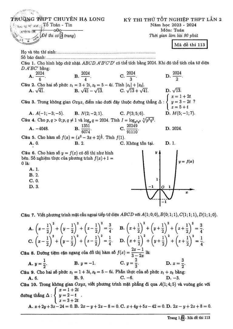 de-thi-thu-tot-nghiep-thpt-lan-2-mon-toan-nam-hoc-2023-2024-truong-thpt-chuyen-ha-long - Trang 1