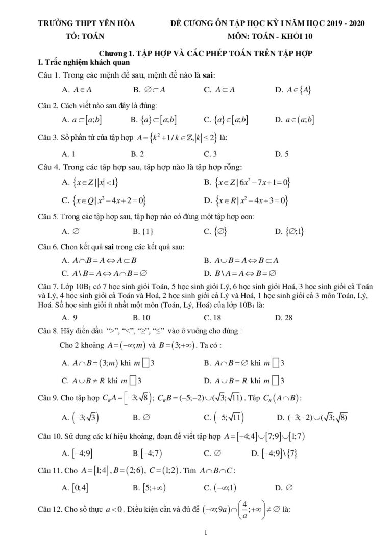 de-cuong-on-tap-hoc-ky-1-toan-10-nam-hoc-2019-2020-truong-thpt-yen-hoa - Trang 1