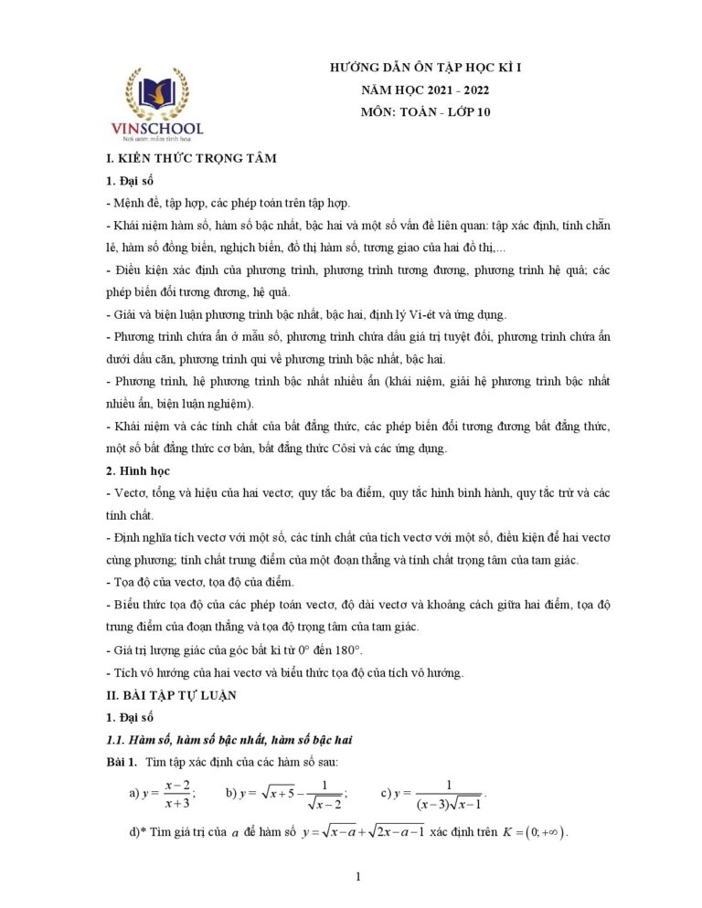 de-cuong-huong-dan-on-tap-hoc-ky-1-mon-toan-lop-10-nam-hoc-2021-2022-truong-vinschool-ha-noi - Trang 1