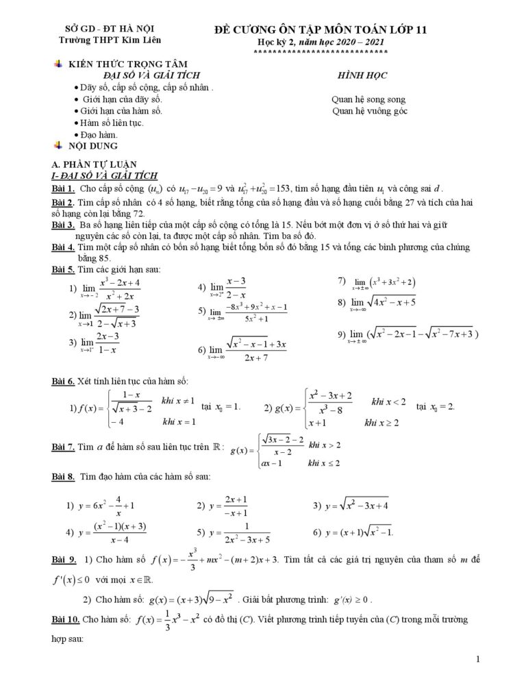 de-cuong-on-tap-toan-11-hoc-ky-2-nam-hoc-2020-2021-truong-thpt-kim-lien-ha-noi - Trang 1