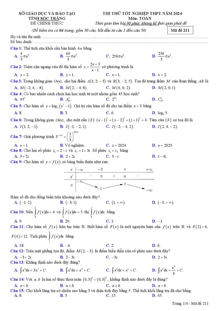 de-thi-thu-tot-nghiep-thpt-mon-toan-nam-2024-ma-de-211 - Trang 1