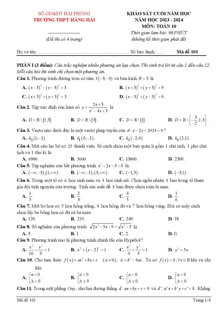 de-khao-sat-cuoi-nam-mon-toan-lop-10-nam-hoc-2023-2024-truong-thpt-hang-hai - Trang 1
