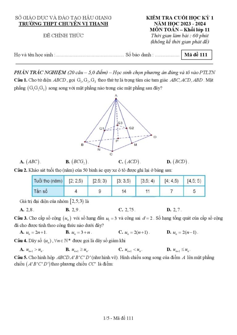 de-kiem-tra-cuoi-hoc-ky-1-toan-11-nam-hoc-2023-2024-truong-thpt-chuyen-vi-thanh - Trang 1