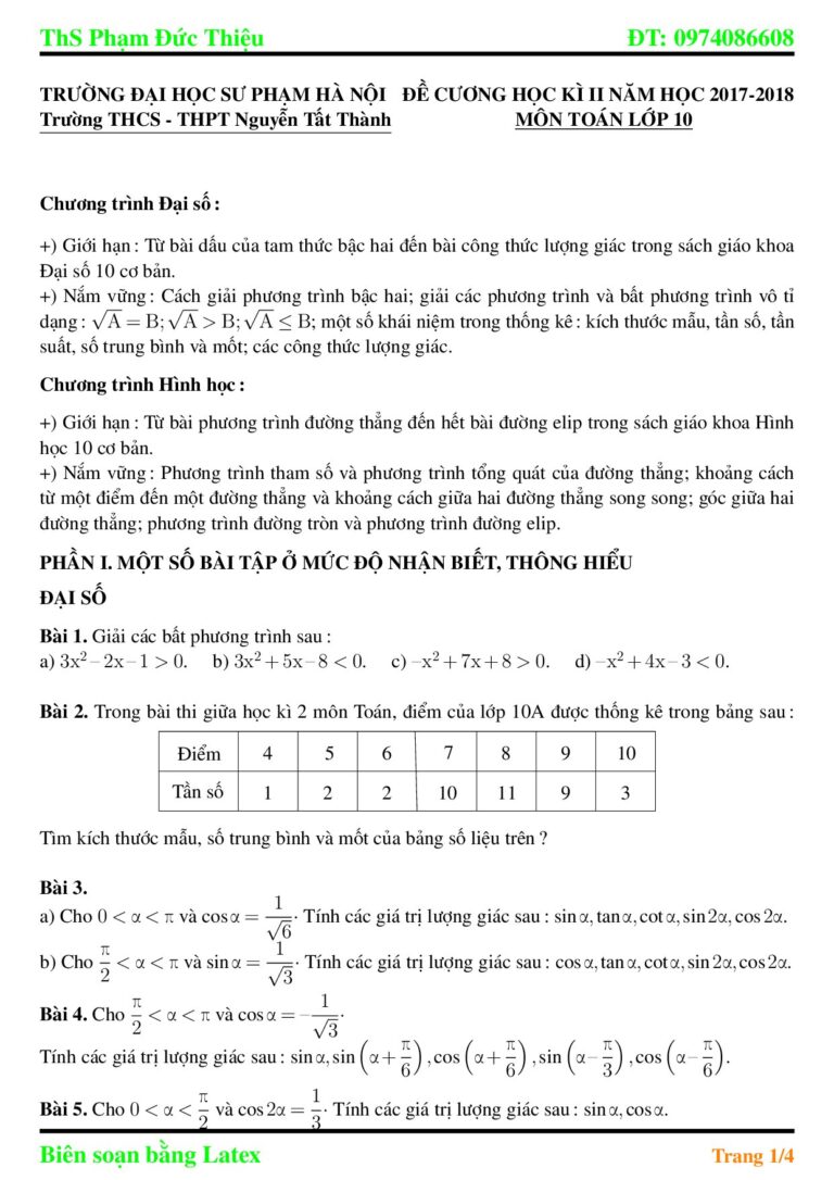 de-cuong-hoc-ky-2-toan-lop-10-nam-hoc-2017-2018-truong-thcs-thpt-nguyen-tat-thanh - Trang 1