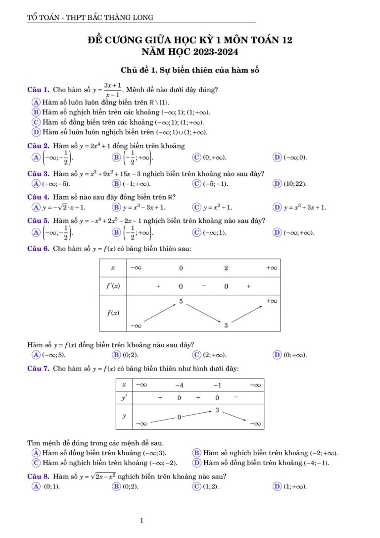 de-cuong-on-tap-giua-hoc-ky-1-mon-toan-12-nam-hoc-2023-2024-truong-thpt-bac-thang-long - Trang 1
