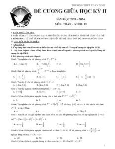 de-cuong-on-tap-giua-hoc-ky-2-mon-toan-lop-12-truong-thpt-xuan-dinh-nam-2023-2024 - Trang 1