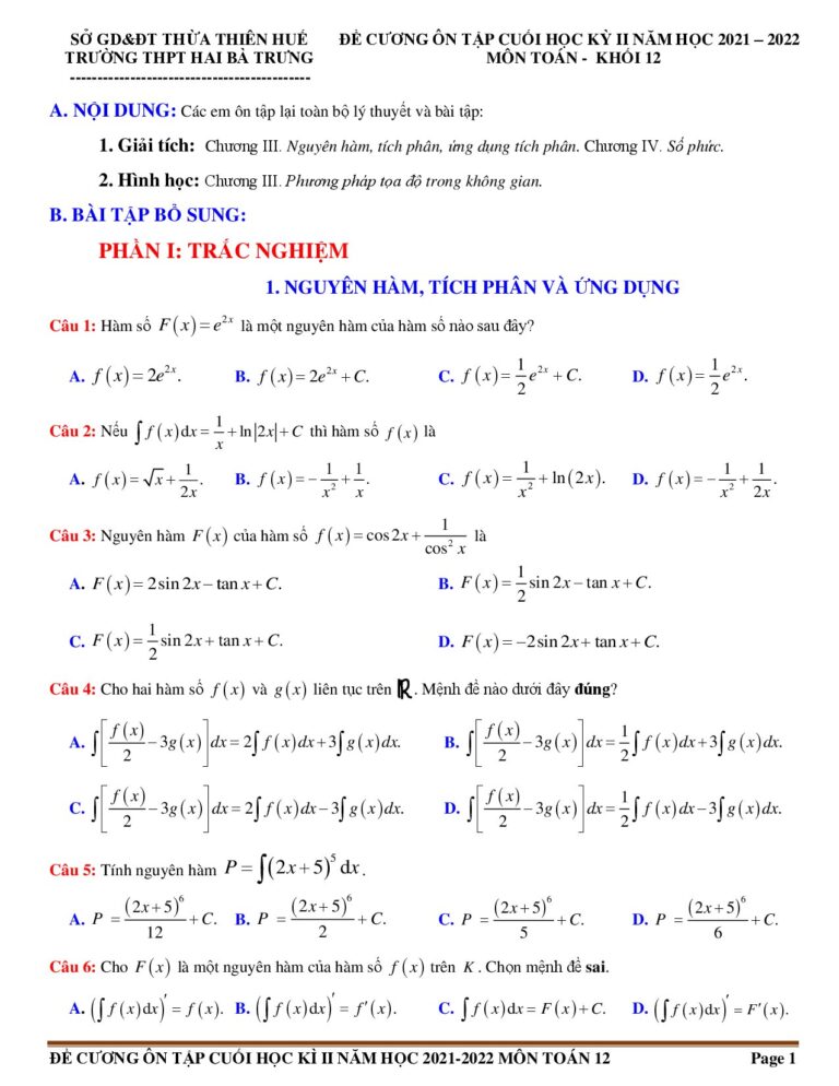 de-cuong-on-tap-cuoi-hoc-ky-2-mon-toan-12-truong-thpt-hai-ba-trung-nam-hoc-2021-2022 - Trang 1
