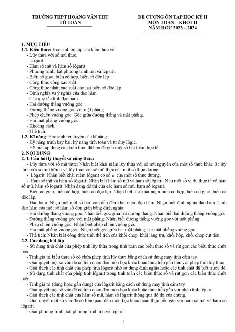 de-cuong-on-tap-hoc-ky-2-toan-11-nam-hoc-2023-2024-truong-thpt-hoang-van-thu - Trang 1