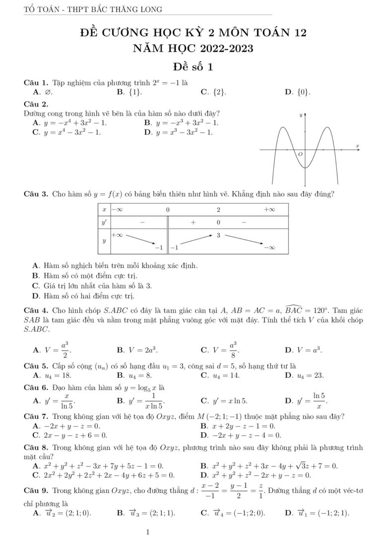 de-cuong-on-tap-hoc-ky-2-mon-toan-12-nam-2022-2023-truong-thpt-bac-thang-long - Trang 1