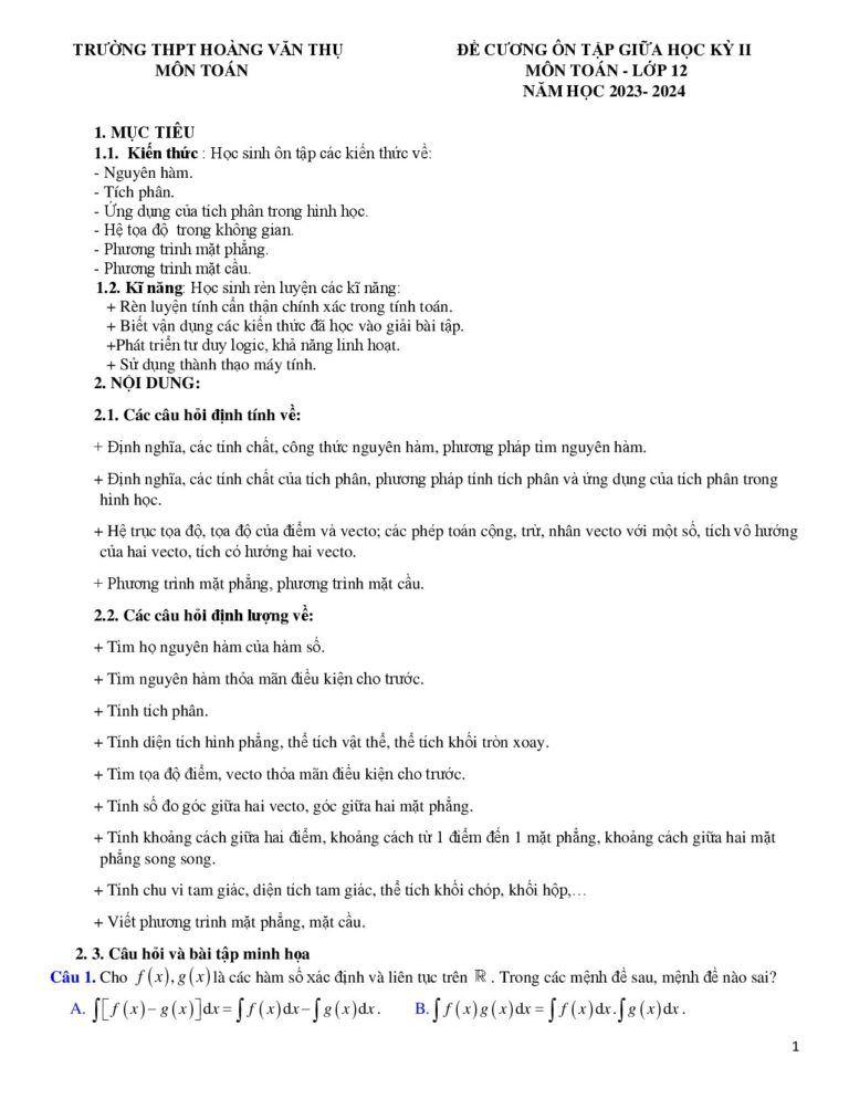 de-cuong-on-tap-giua-hoc-ky-2-toan-lop-12-nam-hoc-2023-2024-truong-thpt-hoang-van-thu - Trang 1