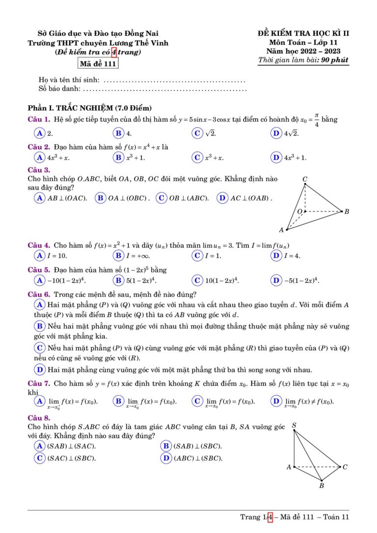 de-kiem-tra-hoc-ky-2-toan-11-nam-2022-2023-truong-thpt-chuyen-luong-the-vinh-dong-nai - Trang 1