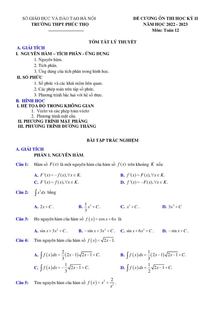 de-cuong-on-thi-hoc-ky-2-toan-12-nam-hoc-2022-2023-truong-thpt-phuc-tho-ha-noi - Trang 1