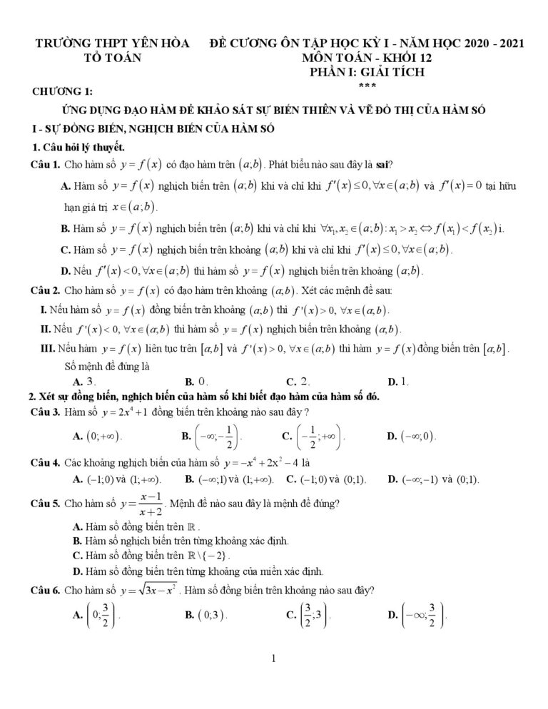 de-cuong-on-tap-hoc-ky-1-toan-12-nam-hoc-2020-2021-truong-thpt-yen-hoa-ha-noi - Trang 1