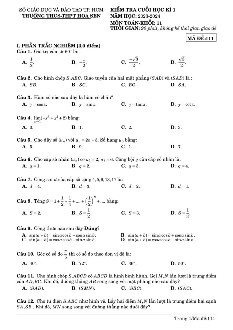 de-kiem-tra-cuoi-hoc-ki-1-mon-toan-lop-11-nam-hoc-2023-2024-truong-thcs-thpt-hoa-sen - Trang 1